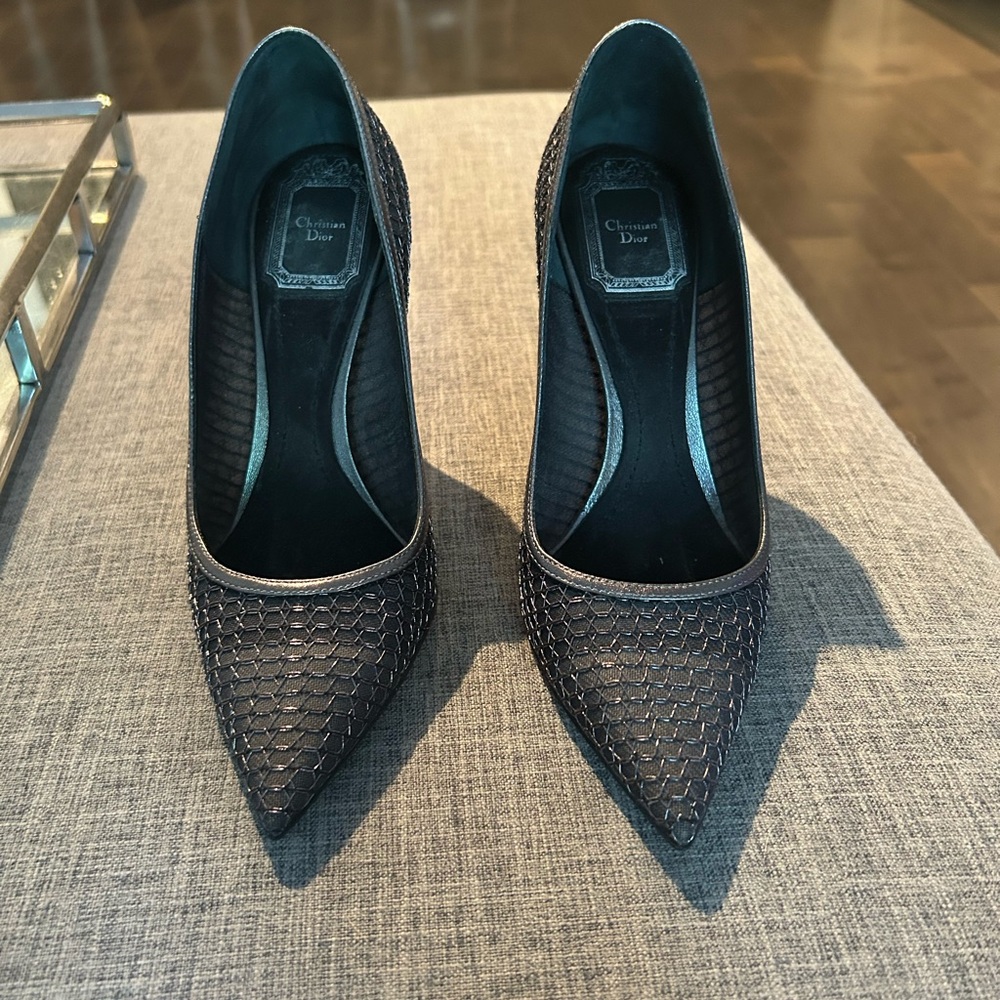Dior Black Pointed-Toe Heels with Mesh Design
